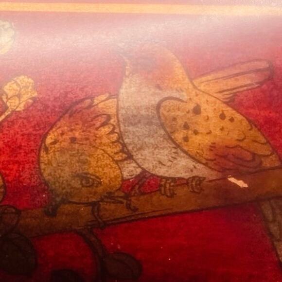 Chinese Lacquered Wood Pillow Box with Flowers and Birds 8” L x 3.5” T x 3”W - Picture 8 of 8